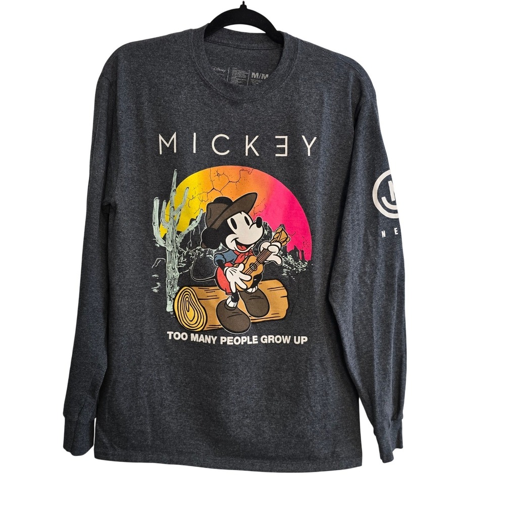 Neff‎ Disney Mickey Mouse Long Sleeve Graphic T-Shirt Gray Mens Medium Cowboy
